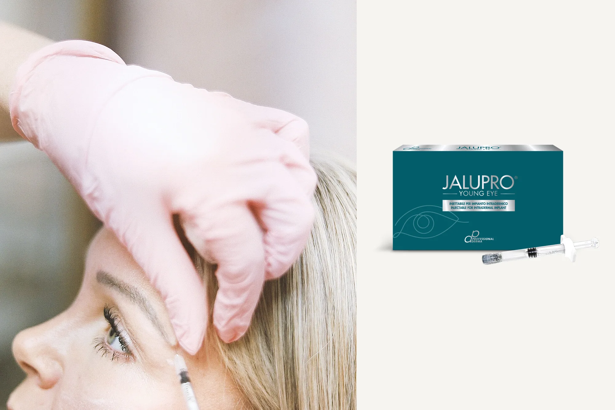Microinyección en el contorno de ojos junto a la caja de Jalupro Young Eye