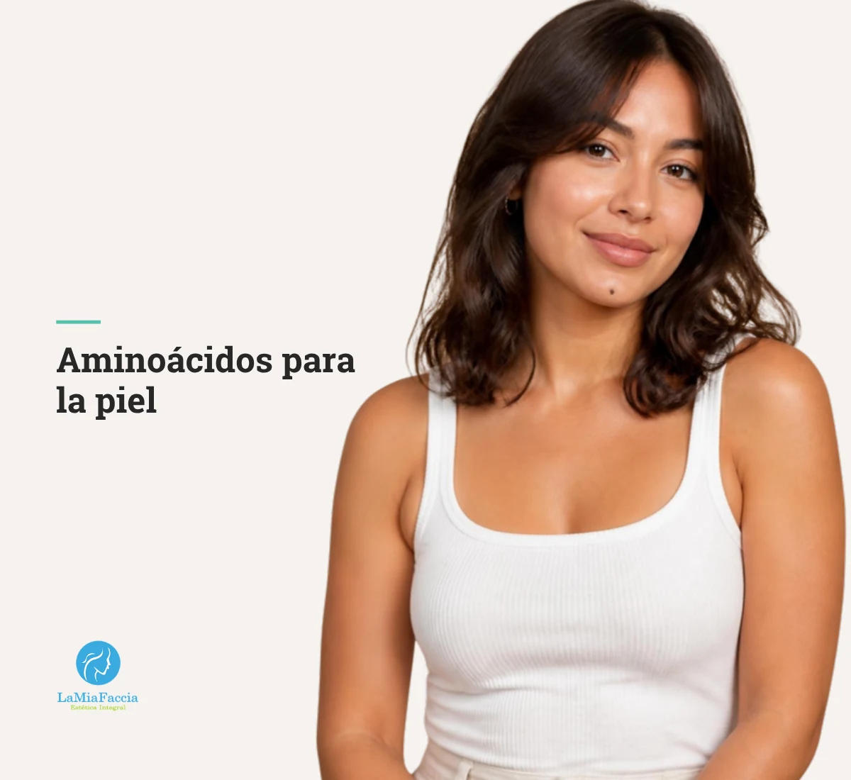 Mujer latina de 27 años con piel cuidada y luminosa
