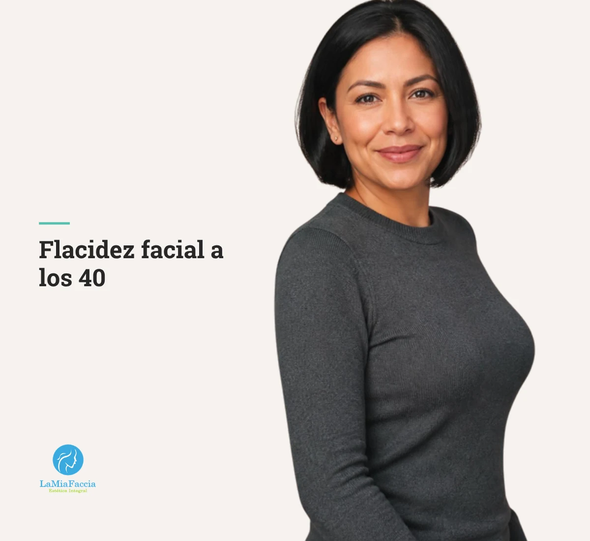 Mujer latina de 43 años con piel cuidada y luminosa