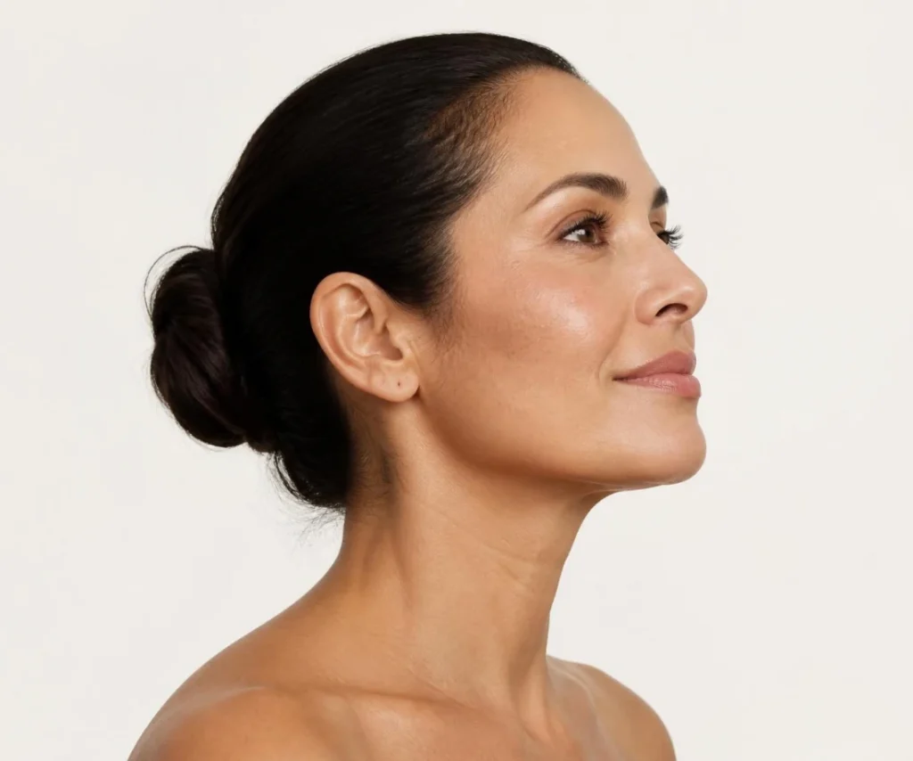 Perfil de mujer latina con el contorno facial y el cuello definidos