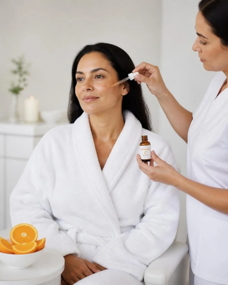 Aplicación de sérum de vitamina C a paciente latina