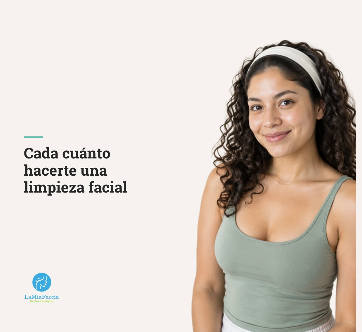 Mujer latina de unos 26 años con diadema blanca y rostro fresco y limpio