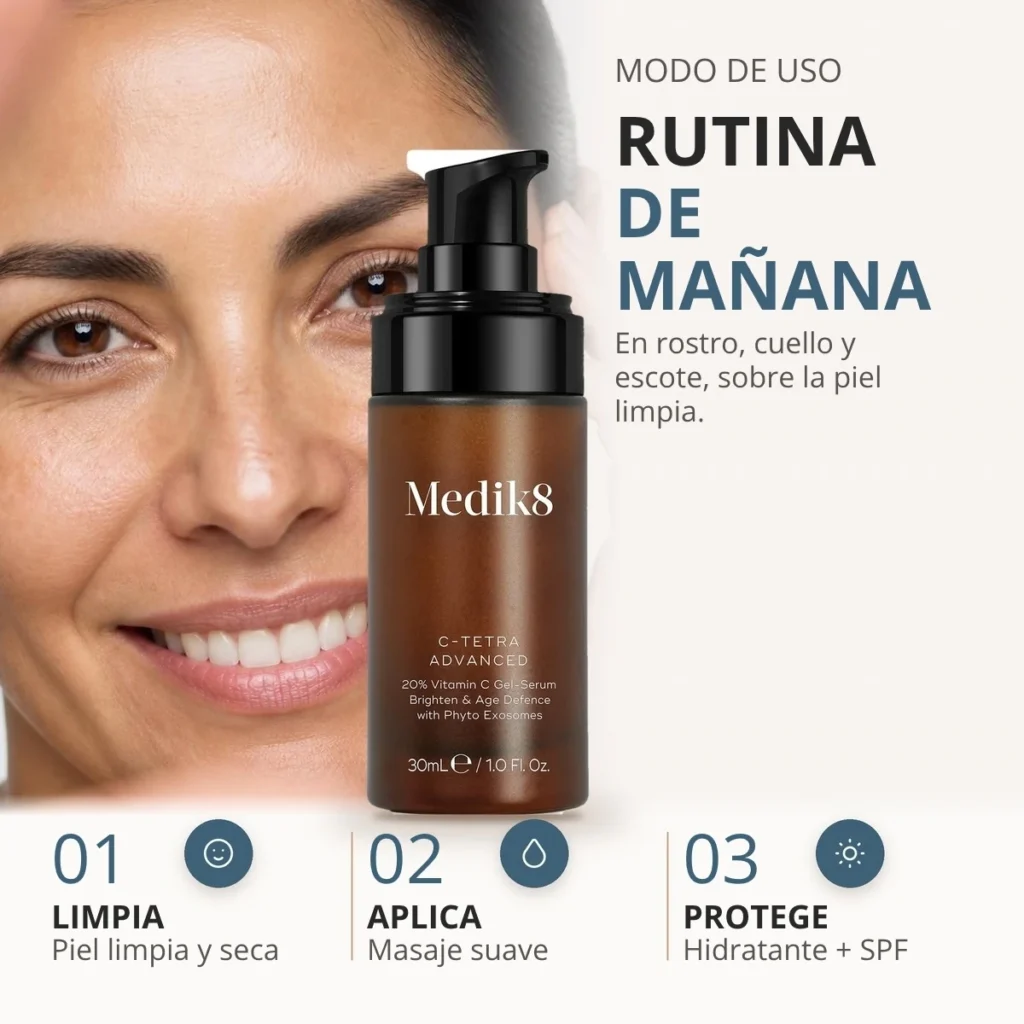 Cómo usar Medik8 C-Tetra Advanced: cada mañana, antes de la hidratante y el bloqueador