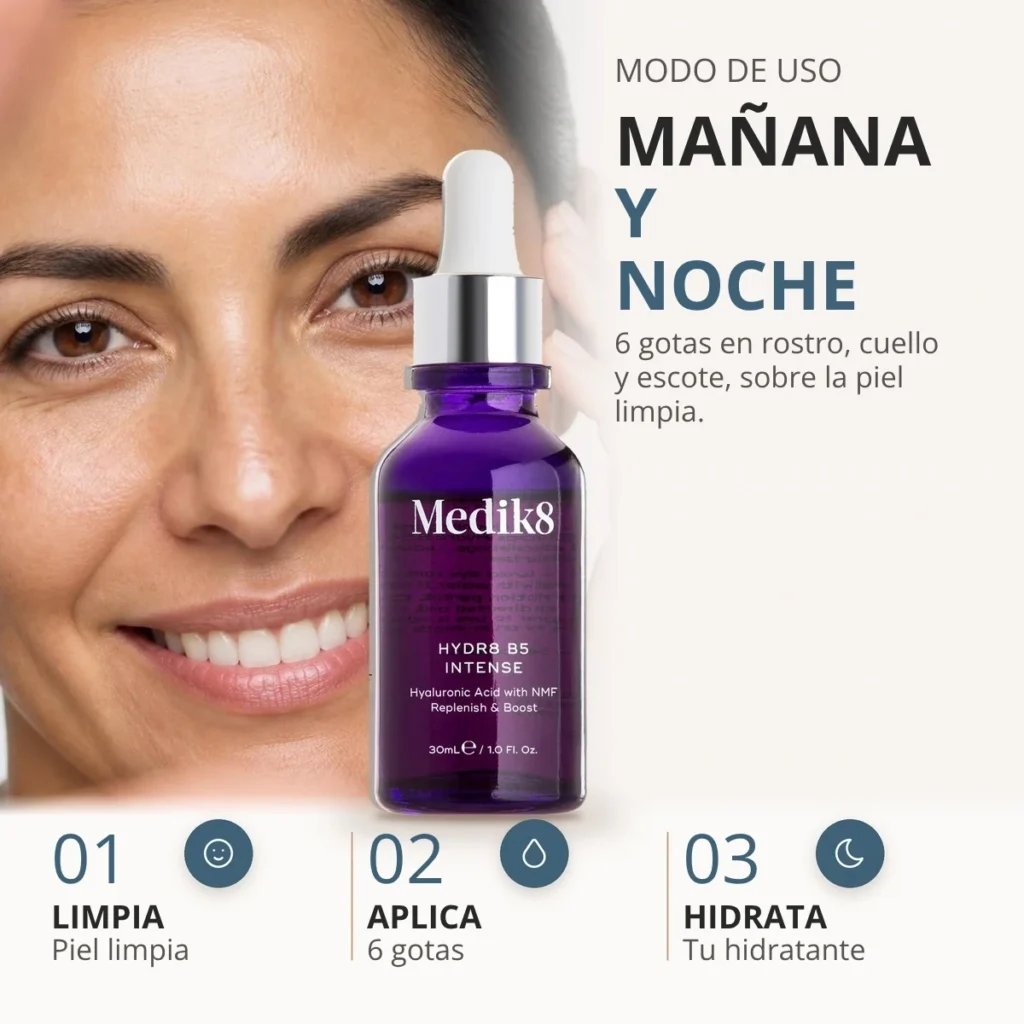 Cómo usar Medik8 Hydr8 B5 Intense: 6 gotas de mañana y de noche