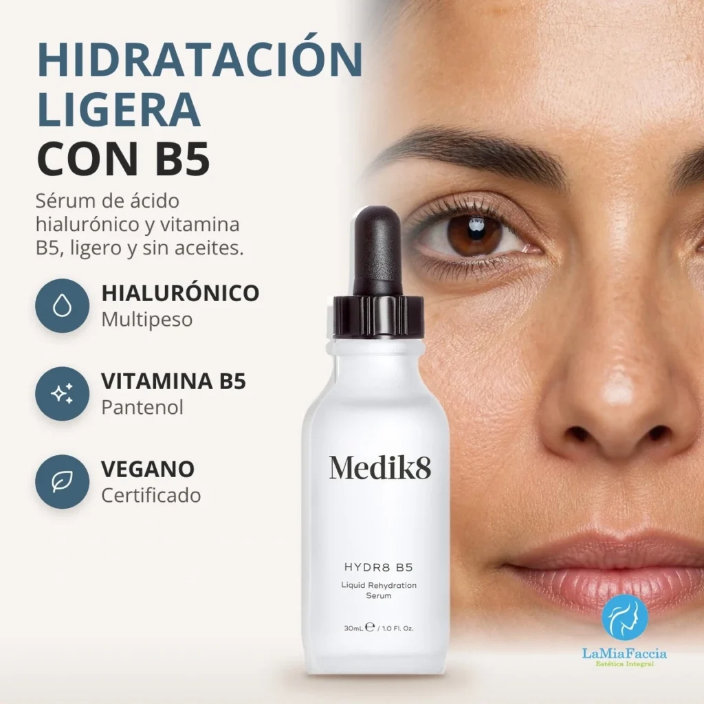 Medik8 Hydr8 B5, sérum hialurónico sin aceites con vitamina B5 para una piel hidratada y jugosa