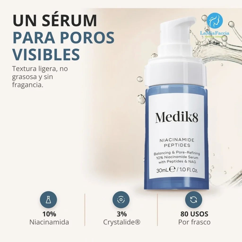Medik8 Niacinamide Peptides como el paso de poros y brillo de la rutina