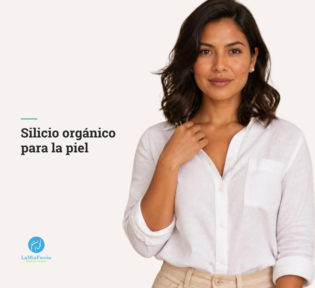 Mujer latina de 29 años con piel cuidada y luminosa