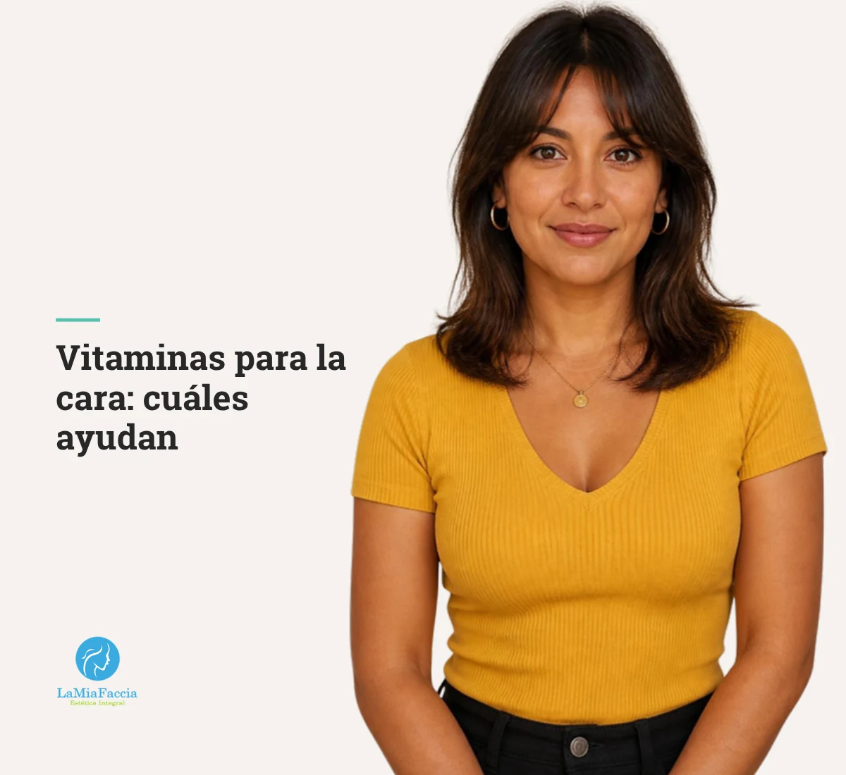 Mujer latina de 35 años con piel cuidada y luminosa