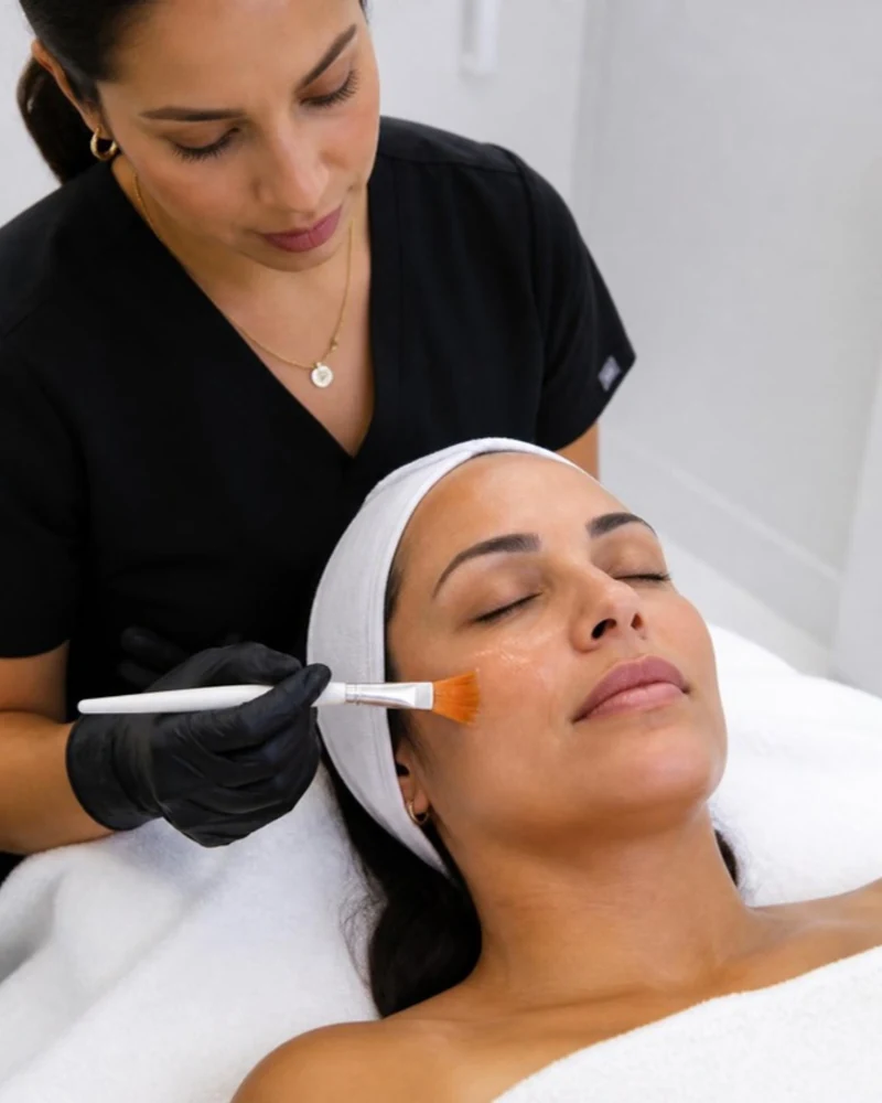 Aplicación de sérum vitamínico en vitaminización facial en Miraflores